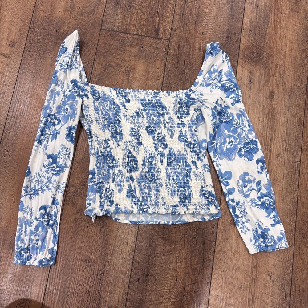 Reformation Reign Top Blue Floral Pattern Sz 6 Sweetheart Cottagecore Coquette - Picture 7 of 9